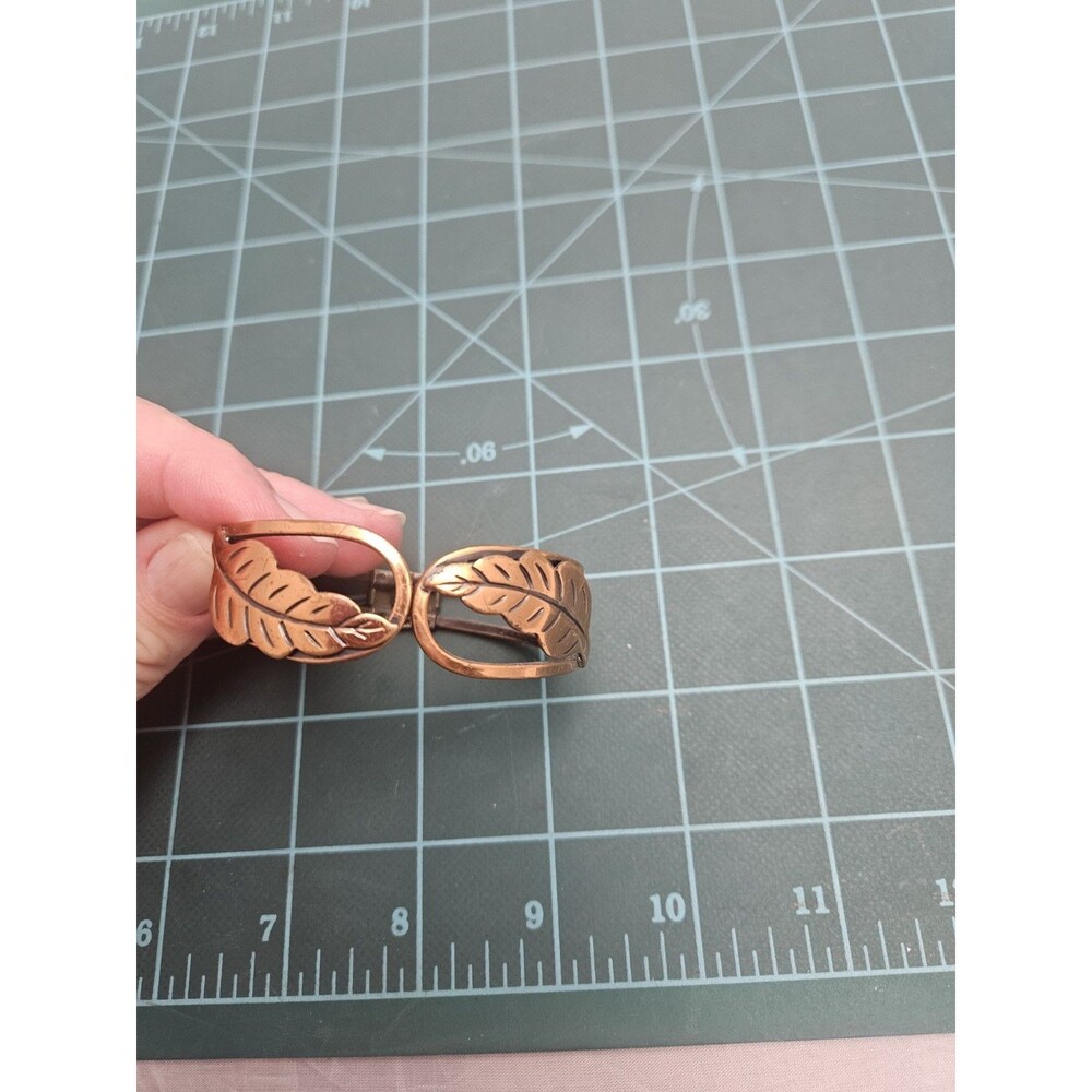Vintage MCM SW Copper Leaf Motif Bangle Bracelet Jewelry Clamper Hinge